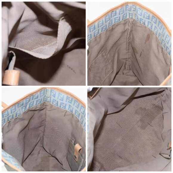 FENDI Zucchino Canvas Tote Bag Light Blue Brown Silver Auth - Picture 16 of 16